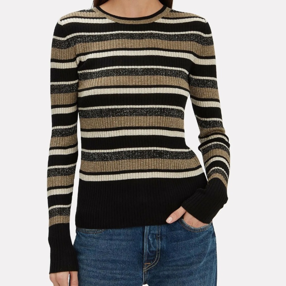 Frame Panel Striped Ribbed Top